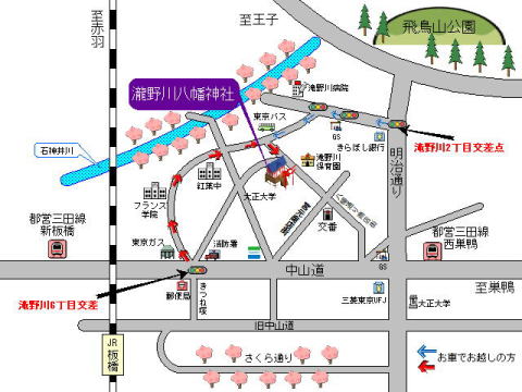 瀧野川八幡神社周辺の案内図